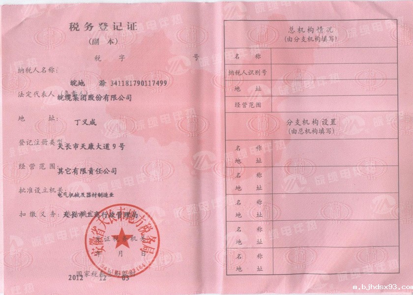 地税税务登记证